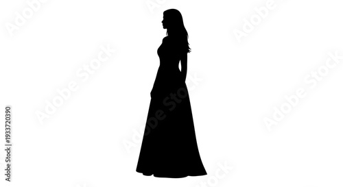 Elegant Woman Silhouette in Ball Gown on White Background