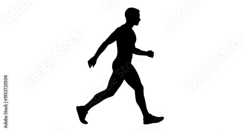 Silhouette of a man running forward, isolated on white background