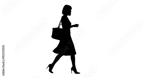 Woman Silhouette Walking with Handbag and Heels