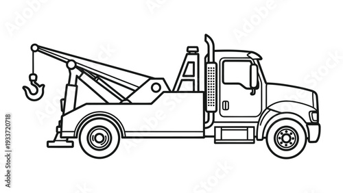 Tow Truck Silhouette: A detailed outline of a tow truck, ready to provide assistance on the road, against a clean backdrop.
