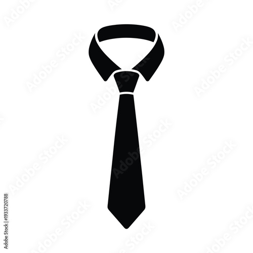 Simple black silhouette of a tie and dress shirt collar icon