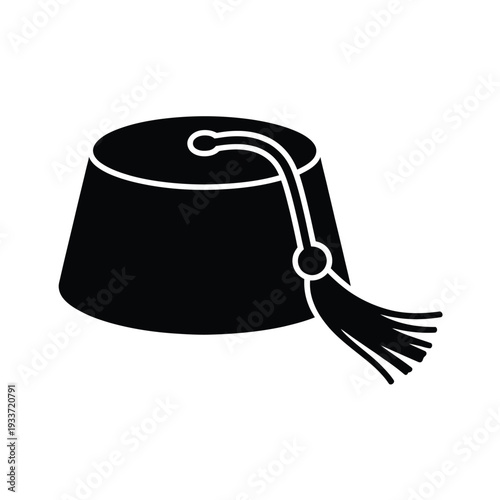 A black and white silhouette of a traditional fez hat with a tassel