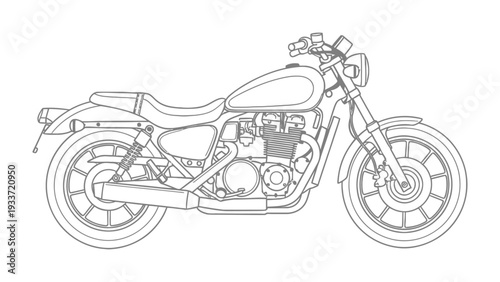 Vintage Motorcycle Design: A meticulously crafted blueprint-style illustration of a classic motorcycle, ideal for transport design and enthusiast projects.