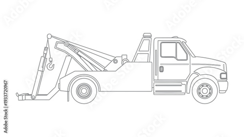 Tow Truck in Action: A side view of a sturdy tow truck, meticulously rendered in a detailed outline, ready for its next job, symbolizing the strength and dependability of roadside assistance.