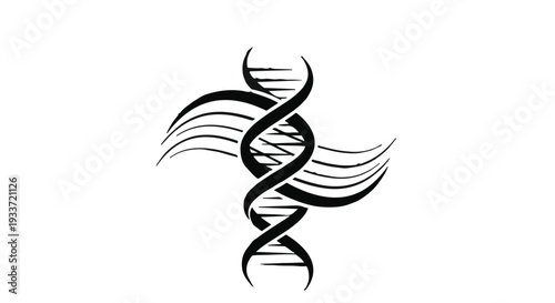 Stylized DNA helix with abstract flowing lines symbolizing life and science.