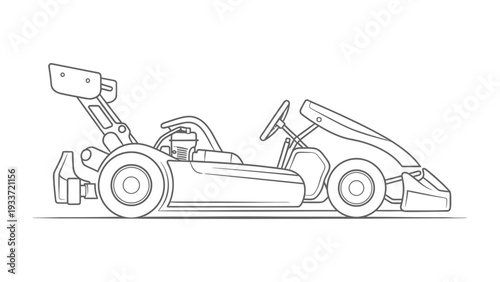 Kart Racing: A detailed outline of a kart, designed for competitive racing, capturing the essence of speed, precision, and the thrill of the track.