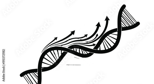 Abstract representation of DNA evolving with upward arrows symbolizing progress and growth.