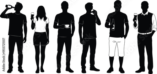 Yoga silhouette illustration set with meditation poses, tree pose, warrior stance, plank and stretching exercises isolated on white background, wellness fitness and mindfulness lifestyle theme