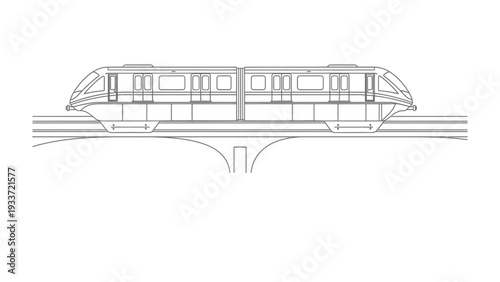 Monorail Transportation Design: A detailed illustration of a monorail system, showcasing its sleek design and the efficiency of its elevated track system for urban mobility.