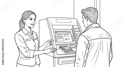 Woman and Man Using Photocopier.