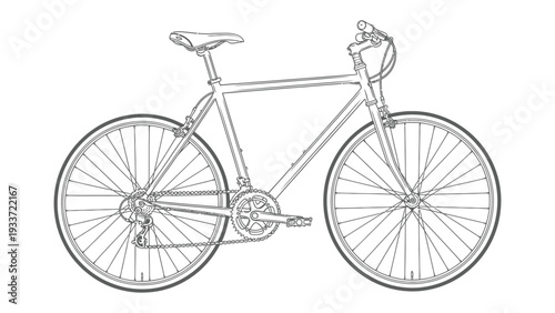 Bicycle Illustration: A detailed line drawing of a sleek bicycle, perfect for conveying a sense of adventure, freedom, and an active lifestyle.