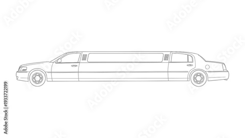 Luxury Limousine: Side profile of sleek, elongated limousine, symbol of elegance and sophistication, ready for an exclusive journey.
