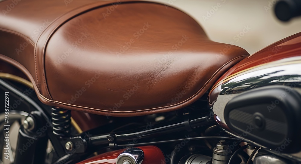 Fototapeta premium Brown Leather Motorcycle Seat Closeup Detail.