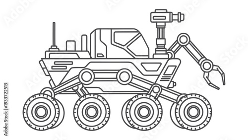 Astronautical Explorer: A detailed illustration of a futuristic rover, designed for traversing extraterrestrial terrains, showcasing its advanced machinery and exploration capabilities.