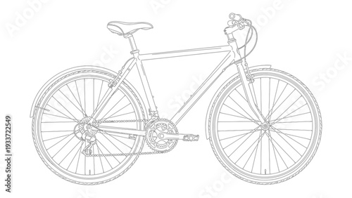 Streamlined Cycle: A meticulously detailed outline of a modern bicycle, showcasing its sleek design and engineering precision.