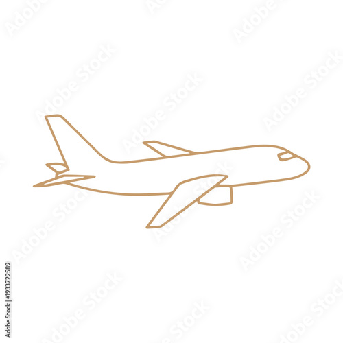 Minimalist golden brown outline of an airplane, perfect for travel, transport, or aviation-themed design projects and user interfaces