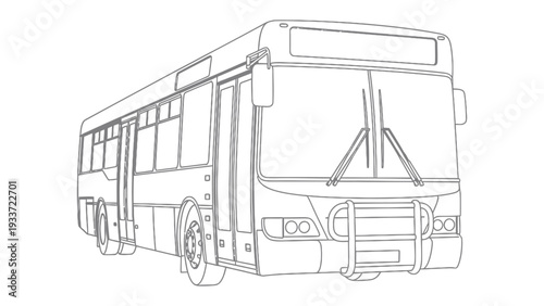 Urban Transit Vehicle: A detailed line drawing showcases a modern bus, embodying urban transportation. This illustration captures the essence of city commuting and public transport.