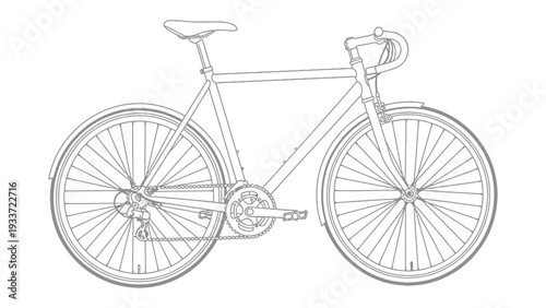 Steel Bicycle Outlines: Minimalist line art captures the elegance of a modern bicycle, its frame and components precisely rendered against a clean backdrop, perfect for showcasing design.