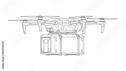 Drone Carrying a Payload: A detailed illustration of a modern drone, expertly carrying a payload beneath its body.