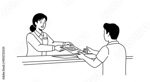 Woman Hands Money to Man.