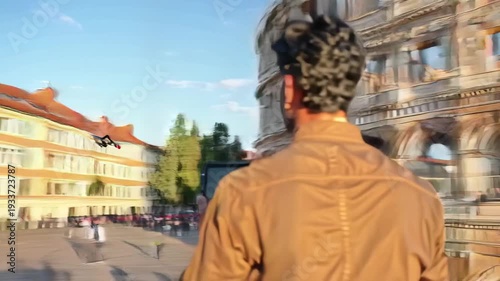 Man controls drone near ancient Colosseum.