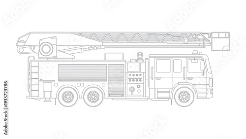 Fire Truck Outline: A detailed outline of a fire truck, highlighting its robust structure and the extending ladder