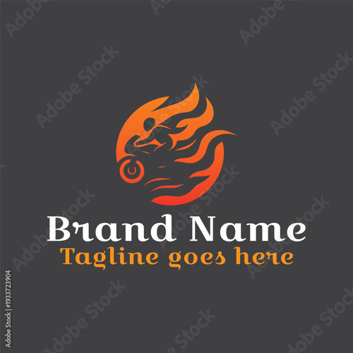 Bike Rider Flame Logo. Vector EPS file. CMYK color mode. Editable color. Easy to download.