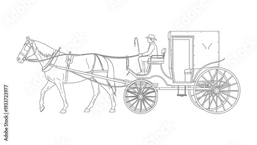 Vintage Horse-Drawn Carriage: A meticulously rendered illustration of a classic horse-drawn carriage, capturing the elegance and nostalgia of a bygone era. 
