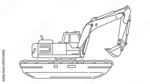 Construction Excavator Blueprint: A precise technical illustration of a construction excavator, showcasing its intricate mechanical details and engineering prowess. 
