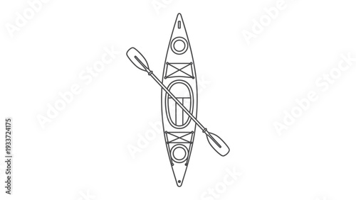 Kayaking Gear: An overhead view showcases a sleek kayak accompanied by a paddle. perfect for navigating tranquil waters. 