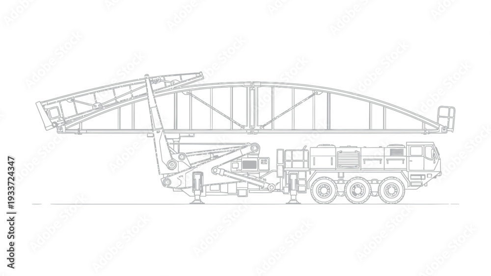 Fototapeta premium Engineering Marvel: An illustrative view of heavy machine shows meticulous details of a complex structure in silhouette. 