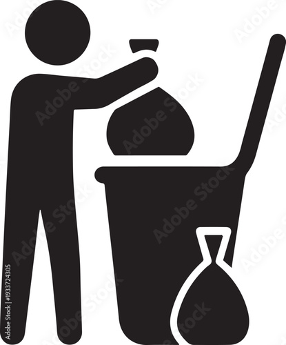 Person Putting Trash in Bin Silhouette Waste Management and Recycling Vector Icon