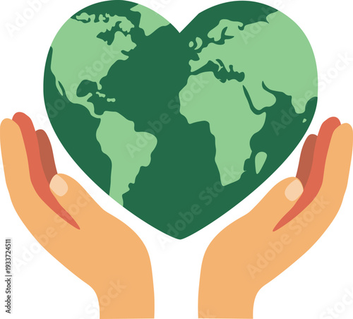 Hands holding heart shaped planet Earth, concept of environmental care, global love, sustainability. 