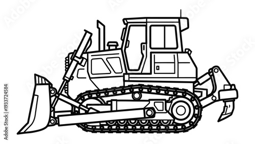 Heavy Duty Bulldozer: A detailed illustration of a robust bulldozer, showcasing its powerful build and the complex machinery behind the construction vehicle.
