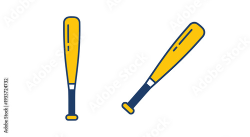 Two Yellow Baseball Bats with Blue Handles on White Background, Sports Equipment