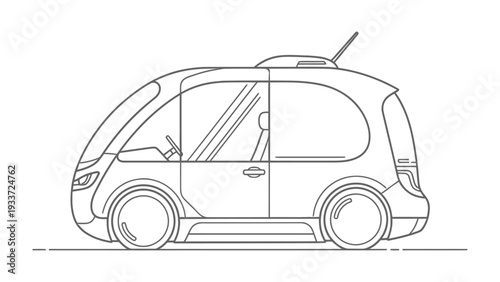 Modern Autonomous Vehicle: A sleek, minimalist illustration showcases a futuristic autonomous vehicle, highlighting its advanced design and technology.