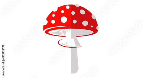 Red Mushroom with White Spots, Flat Design Illustration