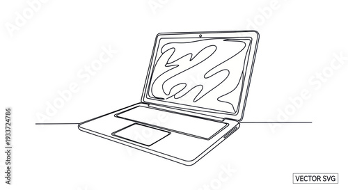 Minimalist Laptop Line Art: Modern Technology, Digital Device, Workspace Icon