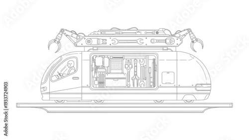 Train's Engineering View: A detailed technical illustration showcases the inner workings of a high-speed train, offering a glimpse into its advanced mechanics and intricate components.