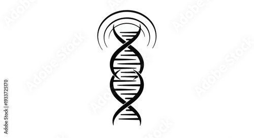 Abstract illustration of a DNA helix with radiating waves, symbolizing science and genetics.