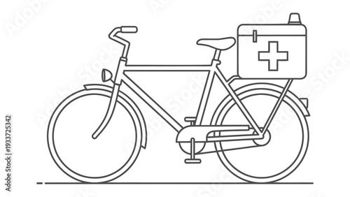 Emergency Bike: A bicycle equipped with a first aid kit, ready to swiftly navigate any situation, embodying speed and healthcare efficiency.