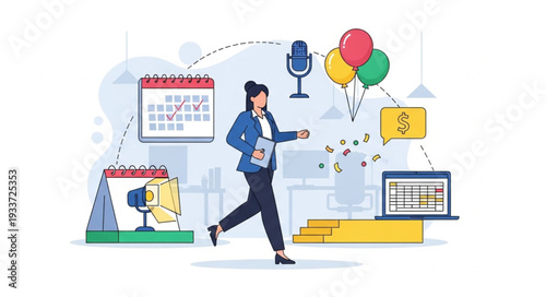 Woman Walking with Office Supplies.