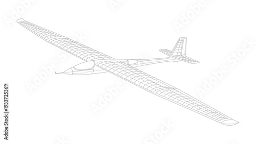 Glider Aviation Blueprint: A technical blueprint showcases the sleek form of a glider, emphasizing its aerodynamic design and structure against a bright, clean backdrop.