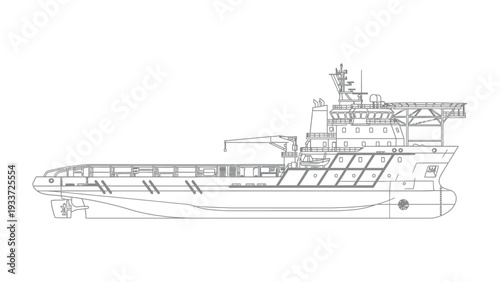Maritime Marvel: A detailed, technical illustration showcases the intricate design of a cutting-edge vessel, highlighting its robust structure and advanced features.