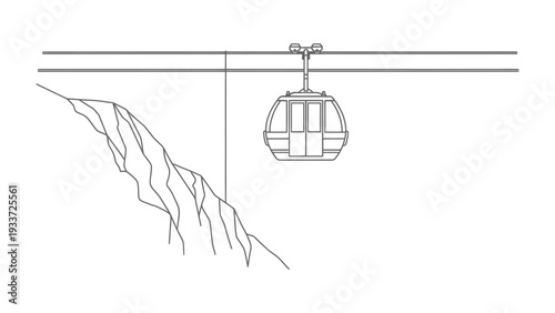 Cable Car Ascent: A minimalist illustration depicts a cable car suspended against a backdrop of a cliff, suggesting a journey of upward movement and exploration. 