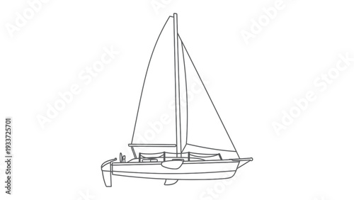 Sailboat's Silhouette: A sleek sailboat, poised for adventure, is captured in elegant line art, ready to navigate open waters and embrace the thrill of the ocean.
