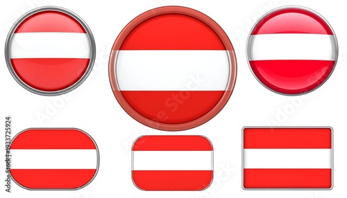 Free Download Austria flag icons, various shapes and styles, red and white horizontal stripes, shiny metallic borders on some - GFXLoad