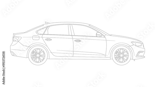 Automobile Line Drawing: A sleek line drawing of a modern sedan, capturing the essential contours and design elements of the vehicle.