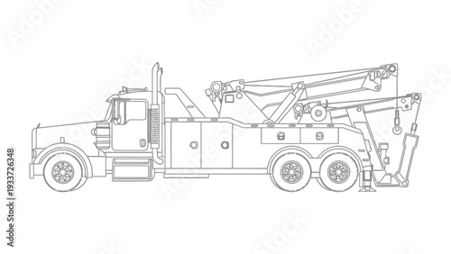 Tow Truck Silhouette: A detailed outline of a robust tow truck, highlighting its powerful structure and utility against a plain backdrop.