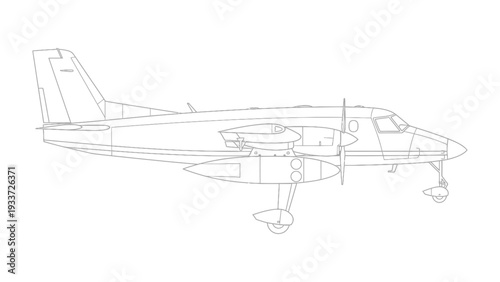 Airplane blueprint: A detailed blueprint of a twin-engine aircraft, showcasing the technical intricacies of aviation design and engineering. 